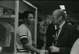 Amos Otis shaking hands with President Gerald Ford, 1976