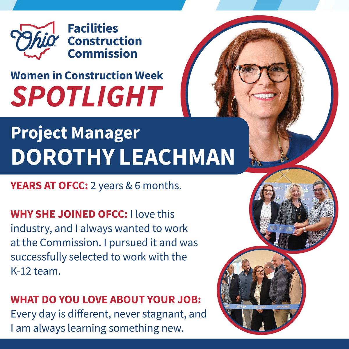 OHFacilities's tweet image. #WICWeek Spotlight 👷Today we highlight Dorothy Leachman. She has been a Project Manager for OFCC for 2½ years, but she has worked in the design, architecture, and construction industry for 41 years! We are thankful for her expertise. #26YearsOfWICWeek