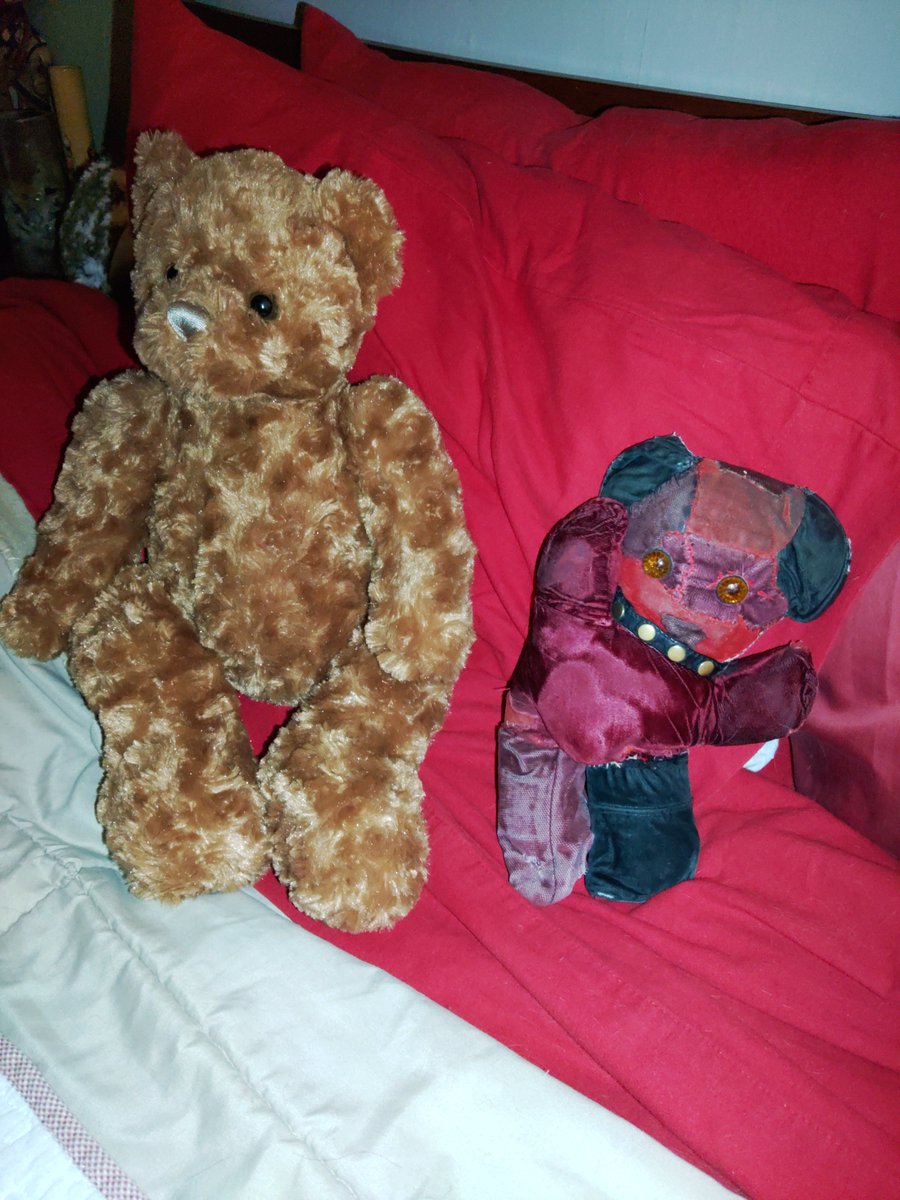 JurassicQueer's tweet photo. @artiomboy And at 70+, Wilbur the Patch Bear is twice your age and has stopped a bullet as well as traveled the world a few times. Not to mention the 5 #CatComforters and other stuffed animals that sleep with me whenever. https://t.co/hjZRuqDNMy