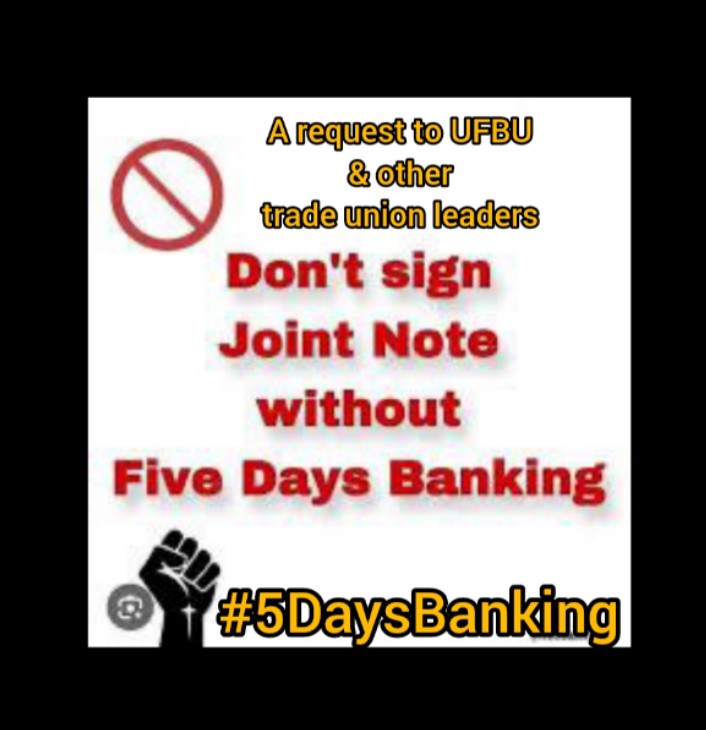 Don't sign Bipartite without #5DaysBanking 

<a href="/UFBUIndia/">United Forum of Bank Unions</a> <a href="/ChVenkatachalam/">CH VENKATACHALAM</a> <a href="/aiboc_in/">All India Bank Officers' Confederation (AIBOC)</a> <a href="/rupamsmail/">Rupam Roy</a>