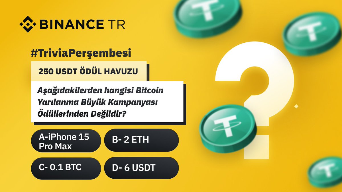 #Binance TR'de #TriviaPerşembesi🕺
Katılın ve 250 #USDT ödül havuzunu paylaşın.

🔸 Bizi takip edin
🔸 Bu Tweet'i #TriviaPerşembesi hashtagiyle alıntılayın
🔸 İpucu için Telegram'ımıza katılın ve kelimeyi bulun!
t.me/TRBinanceTR
🔸 Formu doldurun👇
bit.ly/TriviaPersembe…