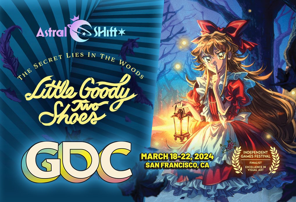 We're super excited to announce AstralShift will be attending #GDC2024 from March 18th to the 22nd to showcase Little Goody Two Shoes as a Finalist for #IGF2024! ✈️✨