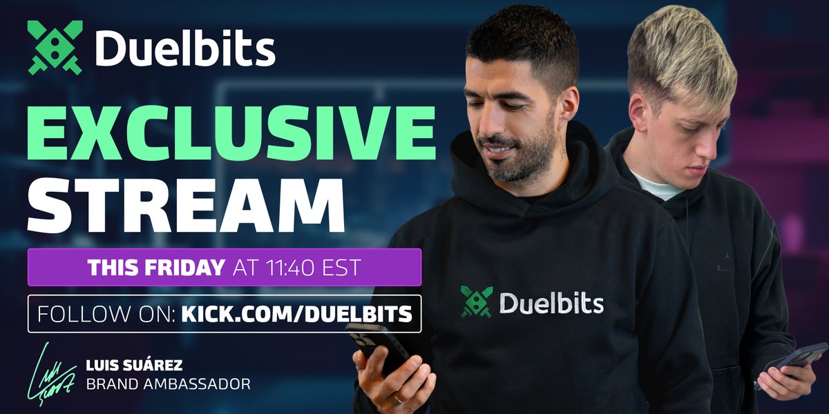 Tune in for a special stream featuring our man, Luis Suarez, and Duelbits' Streamer Pato! 🎮 You won't want to miss this gaming session which goes live on Friday at 11:40 EST ⏰ Get ready to win Duelbits' merch signed by the legend himself! 👕🧢 #Duelbits #LuisSuarez #Pato…