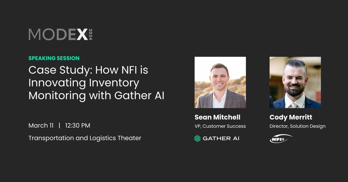 Hear how NFI is using our solution to improve their inventory accuracy at #Modex2024 in the Transportation and Logistics Theater at 12:30 PM on Monday March 11th. . 

Schedule a time to meet with us. 👇
hubs.li/Q02nhC0p0