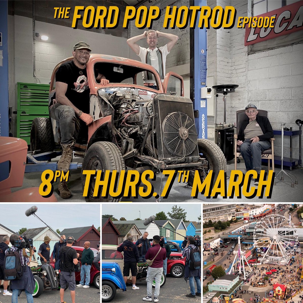dronemanuk's tweet photo. A brand new series of Car SOS starts tonight at 8pm in National Grographic. The first show in the series is a Ford Pop Hotrod. We had a great day filming the convoy of Hotrods on the front at Southend on Sea with Apex Cameras. 🎥🎬 https://t.co/GreFtt3lWV