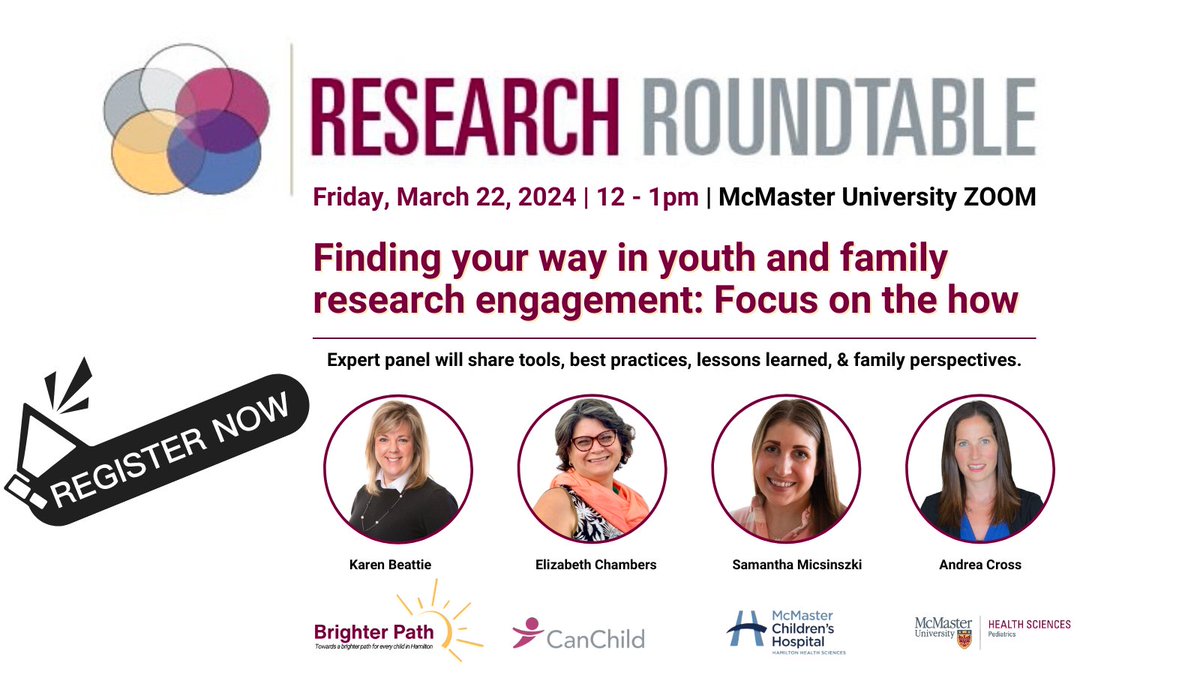 MacUPediatrics's tweet photo. π
Join youth engagement expert @AndreaCross & team on March 22 @ 12 pm to learn best practices, strategies, & tools for engaging youth & families in research.
Free & open to all @machealthsci.
Register now! β¬οΈ
https://t.co/8pKEqBKcYW https://t.co/dbn0Pfhr81