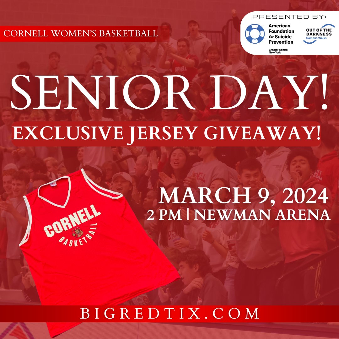 bigredtix's tweet photo. This Saturday is Senior Day for @CornellWBB and the Cornell Dance Team ‼ Stop by to cheer on the Women's Basketball team as they take on Columbia - a limited number of fans in attendance will receive a FREE Cornell Basketball jersey!

Go Big Red! https://t.co/sItcMyTRDT