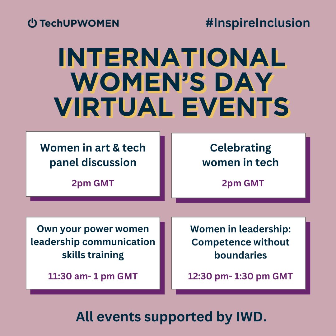 Looking for something to celebrate International Women's Day tomorrow? 🤔 We've compiled a small list of virtual events that might be of interest for women in tech and in leadership (or looking to get into these roles). 💙 #IWD2024 #InternationalWomensDay2024 #InspireInclusion