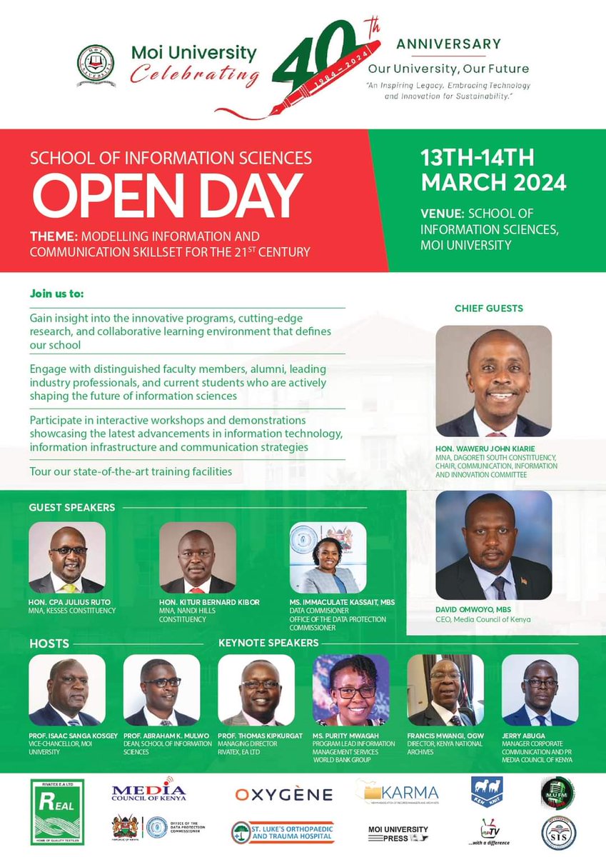 sis_moi's tweet photo. Save the date! Get to interact with some of our Alumni, Professionals in the various Information Science disciplines, faculty and our students. Karibuni https://t.co/2ZF2GQJFvw