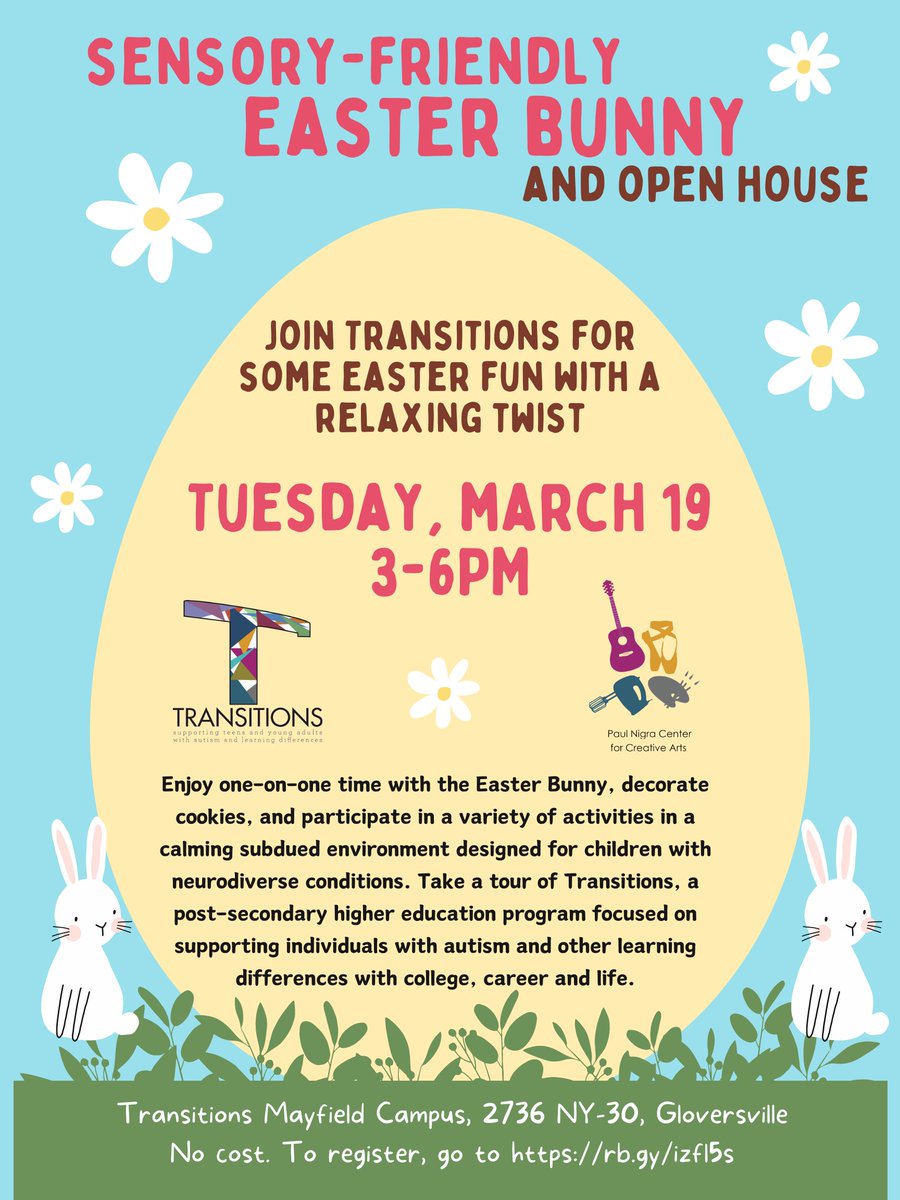 On March 19, we are hosting a FREE Sensory Friendly Easter Bunny event with <a href="/TransitionsUSA1/">TransitionsUSA</a>! #Neurodivergent kids of all ages are invited to come meet the #EasterBunny in a quiet, soothing environment specially tailored to their needs.  Please RSVP at rb.gy/izfl5s.