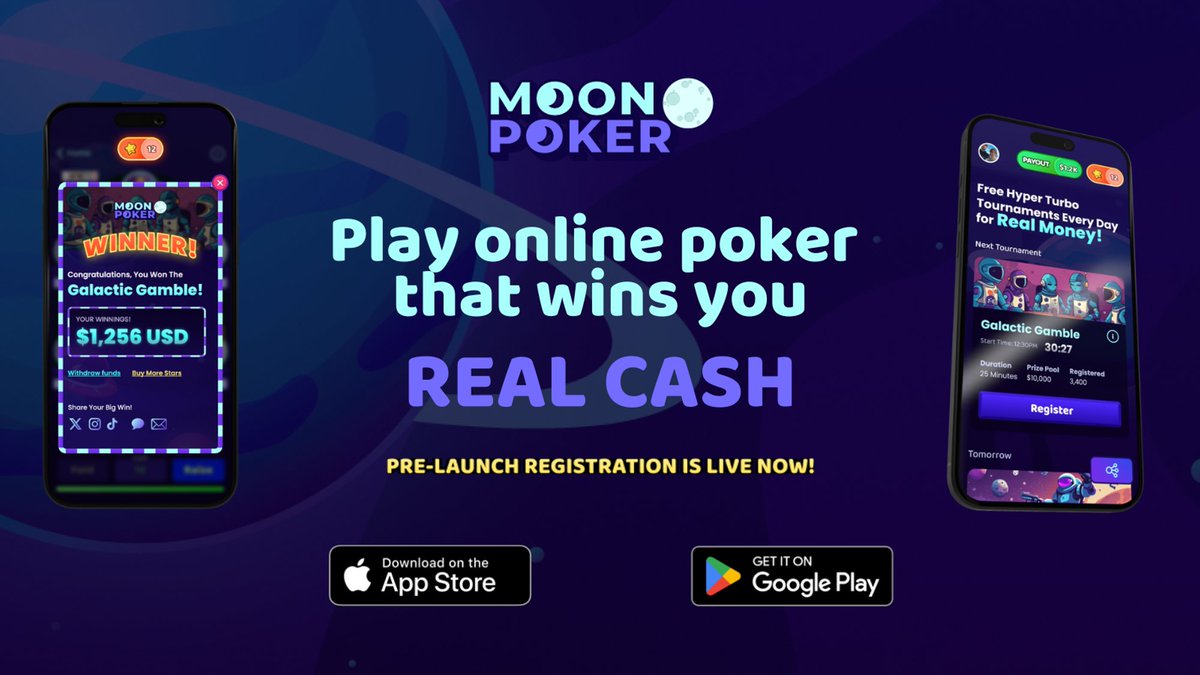 🌙 Excitement is building! Pre-register now for Moon Poker's launch date and experience hyper turbo tournament poker at your fingertips. 🚀🃏

#MoonPoker #PokerRevolution #SignUpNow #PokerEnthusiasts #OnlineGamingX #newapp