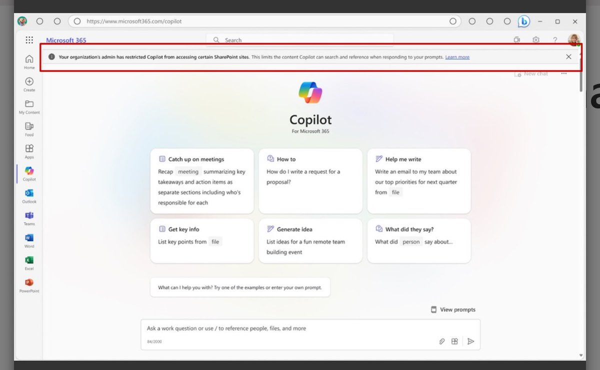 donasarkar's tweet image. Hey y’all:

For all of you who are worried about security when you’re deploying #Copilot, here is a new thing that might help: Restricted SharePoint Search!  

“Restricted SharePoint Search allows you to disable organization-wide search, and to restrict both Enterprise Search and…