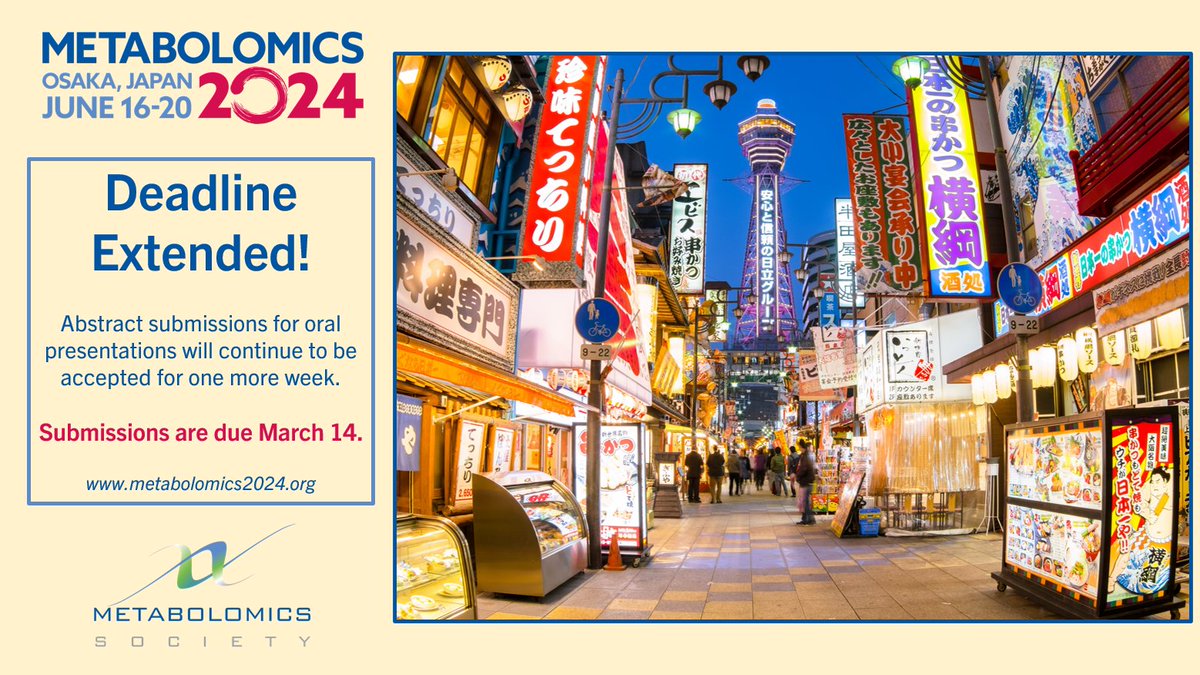 There's still time! The deadline for oral abstract submission has been extended to March 14 for #MetSoc2024. Travel Award deadlines also extended! Poster abstracts will continue to be accepted through May 16. metabolomics2024.org