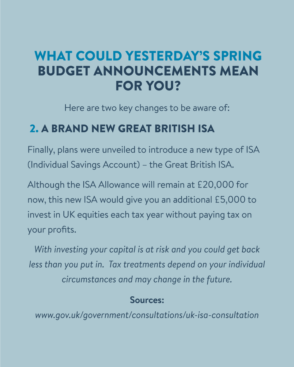 wealthify_com's tweet image. Yesterday’s #SpringBudget announcement has revealed more cuts to National Insurance and plans to introduce a new type of ISA.💰

Here are the key things to know. 👇

Would you be interested in using the new Great British ISA?

#springstatement #finance #saving #budgetingtips