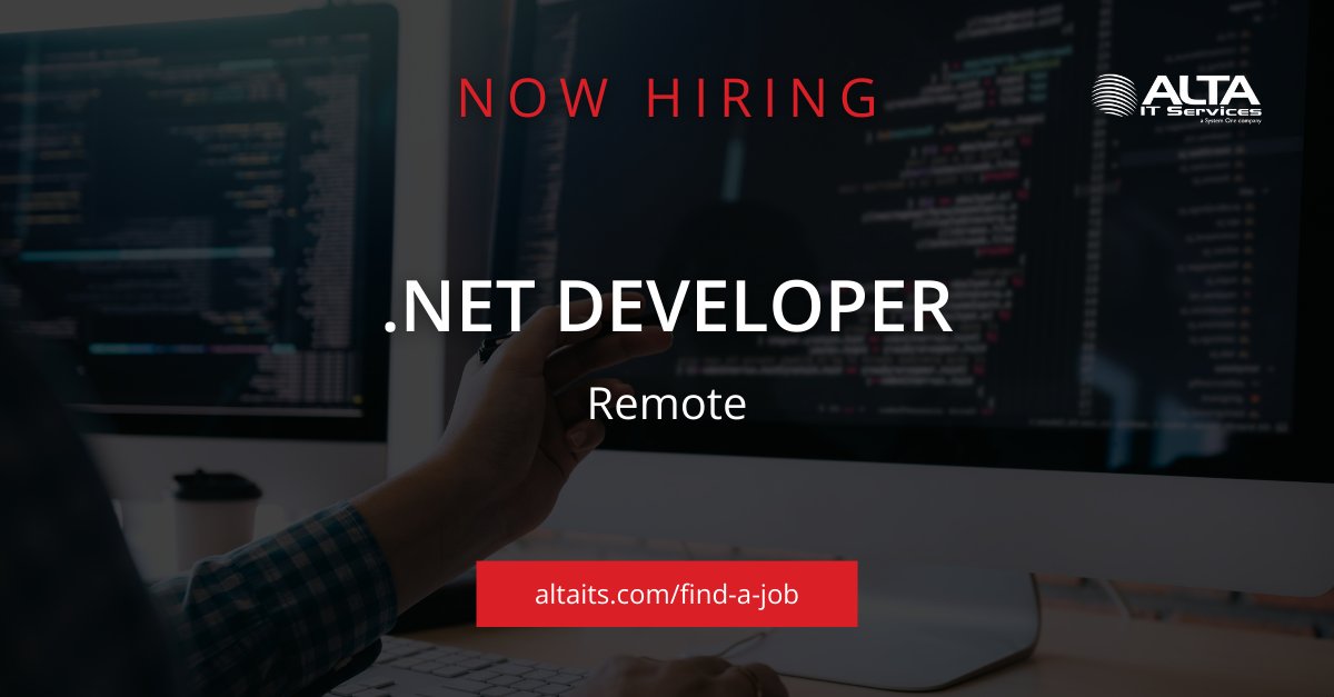 ALTA IT Services is #hiring a .NET Developer for #remote work. 
Learn more and apply today: ow.ly/bmpR50QNInX
#ALTAIT #DotNetDeveloper #HealthcareIT #PublicTrust #VAPOCloud #SAFeCertifications