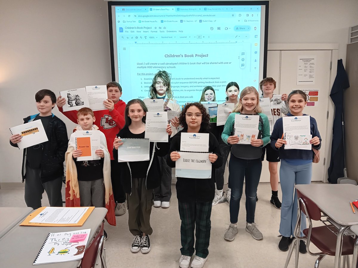 MehlvilleSD's tweet photo. Mr. Stephens’ Academy students at @BernardMiddle authored children’s books they read aloud to another class at Bernard to improve their presentation skills. Afterward, they donated the book to one of their elementary school teachers to keep in their classroom library. 💙 #msdr9 https://t.co/Q109e4SBuT