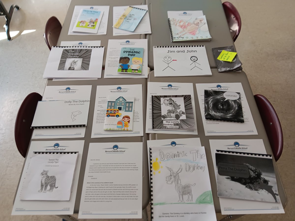 MehlvilleSD's tweet photo. Mr. Stephens’ Academy students at @BernardMiddle authored children’s books they read aloud to another class at Bernard to improve their presentation skills. Afterward, they donated the book to one of their elementary school teachers to keep in their classroom library. 💙 #msdr9 https://t.co/Q109e4SBuT