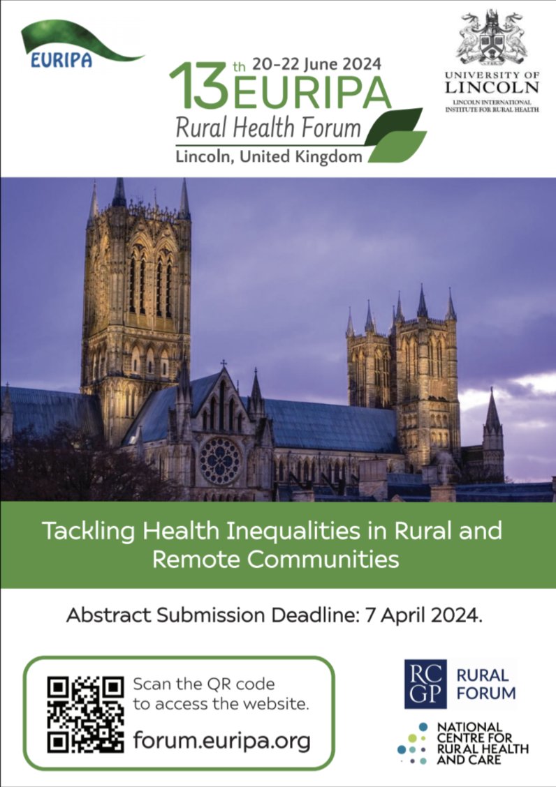 ✨Do you want to learn more about #ruralhealth in #Europe?

Join us in Lincoln in June!

#ruralhealthcareers #ruralhealthworkforce #ruralcommunities #ruralEurope #healthequity #medicaldeserts #UHC #ruralresearch #ruralmatters