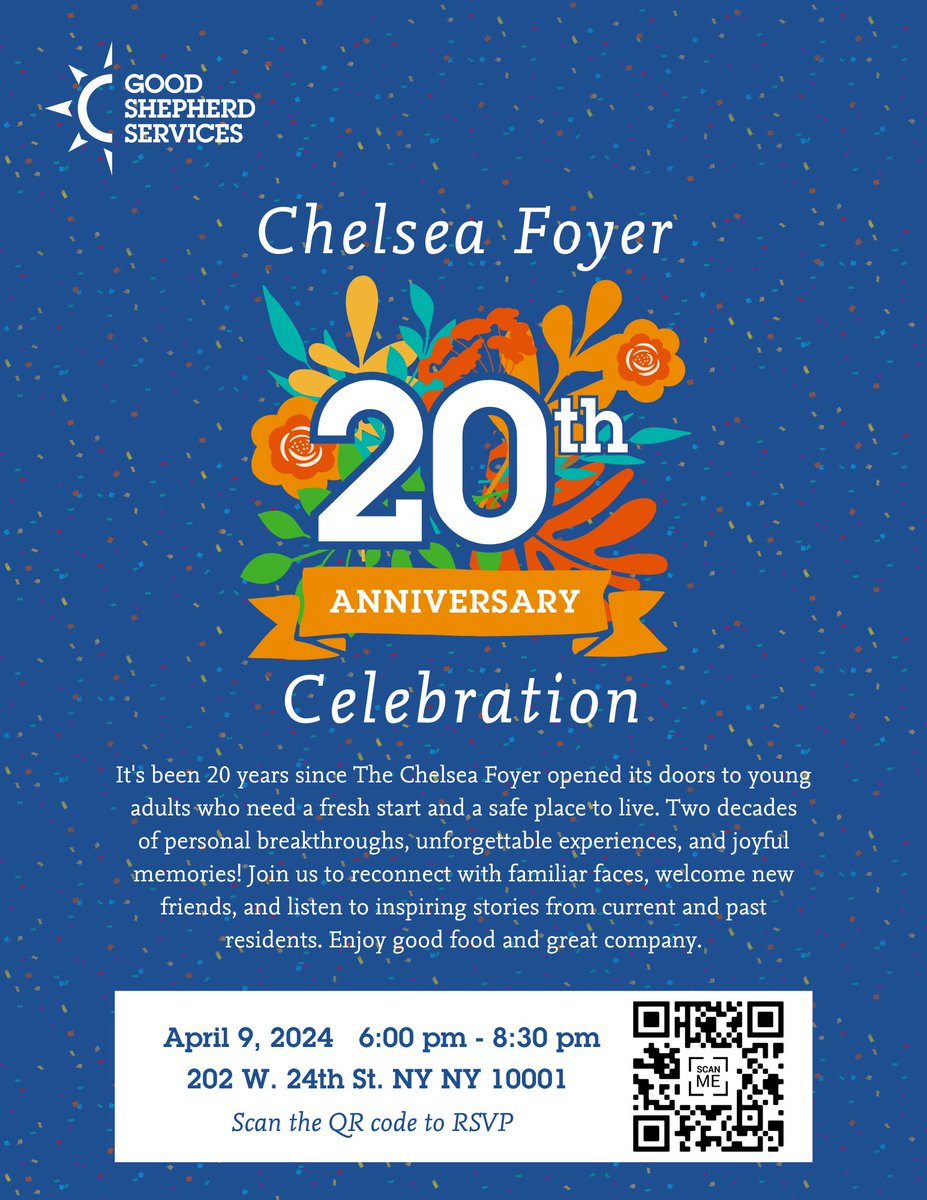 Join us on 4/9 to celebrate 20 yrs of The Chelsea Foyer! It has been a cornerstone in providing people emerging from #fostercare, facing #homelessness, or battling #mentalhealth challenges a path to stability. RSVP now to be part of our celebration on 4/9! lnkd.in/e3-HUyyT