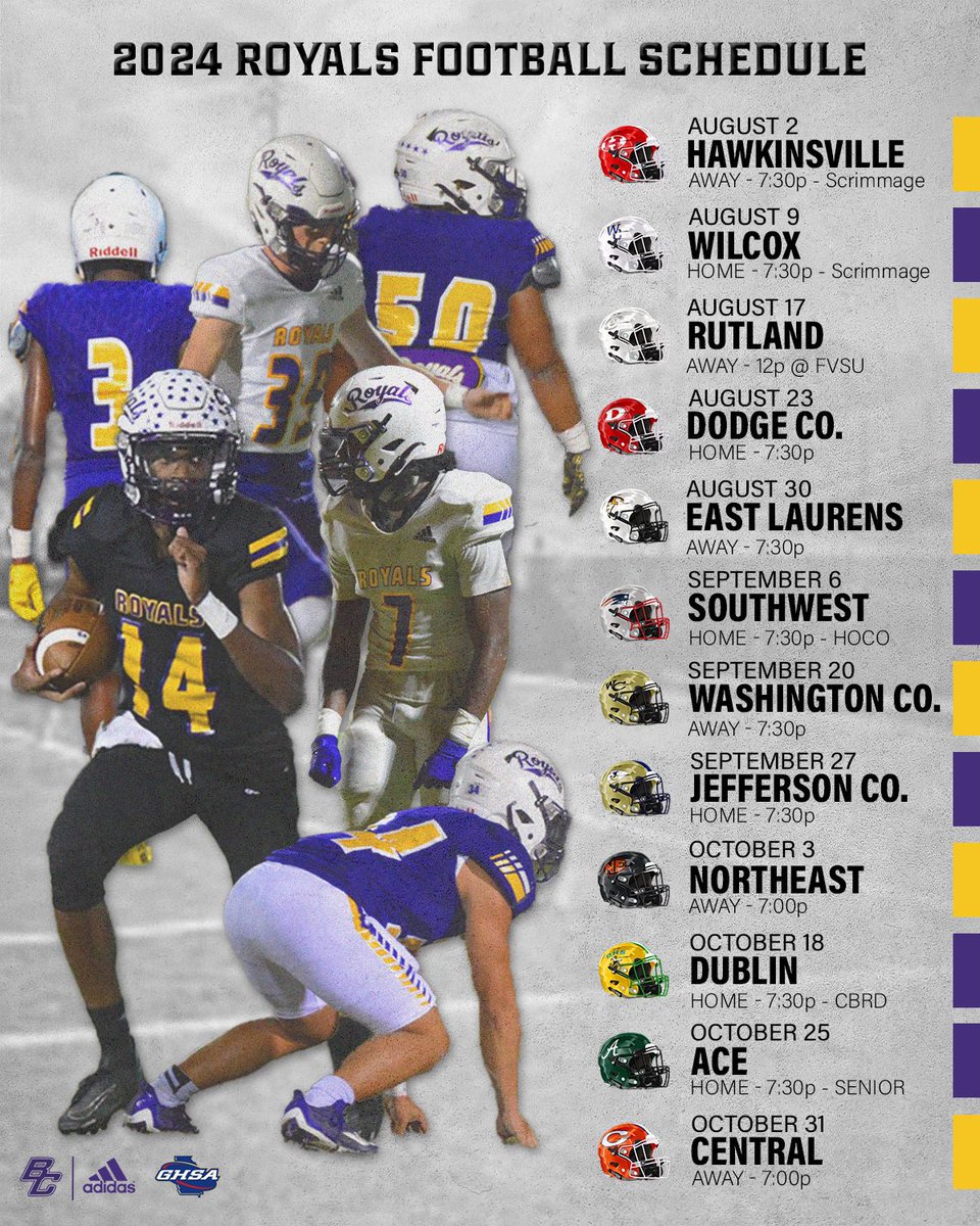 CoachManning_54's tweet photo. Fall is right around the corner! Make plans to come out and see the Royals!! 🟡🟣👑 https://t.co/qsHRpKruVu