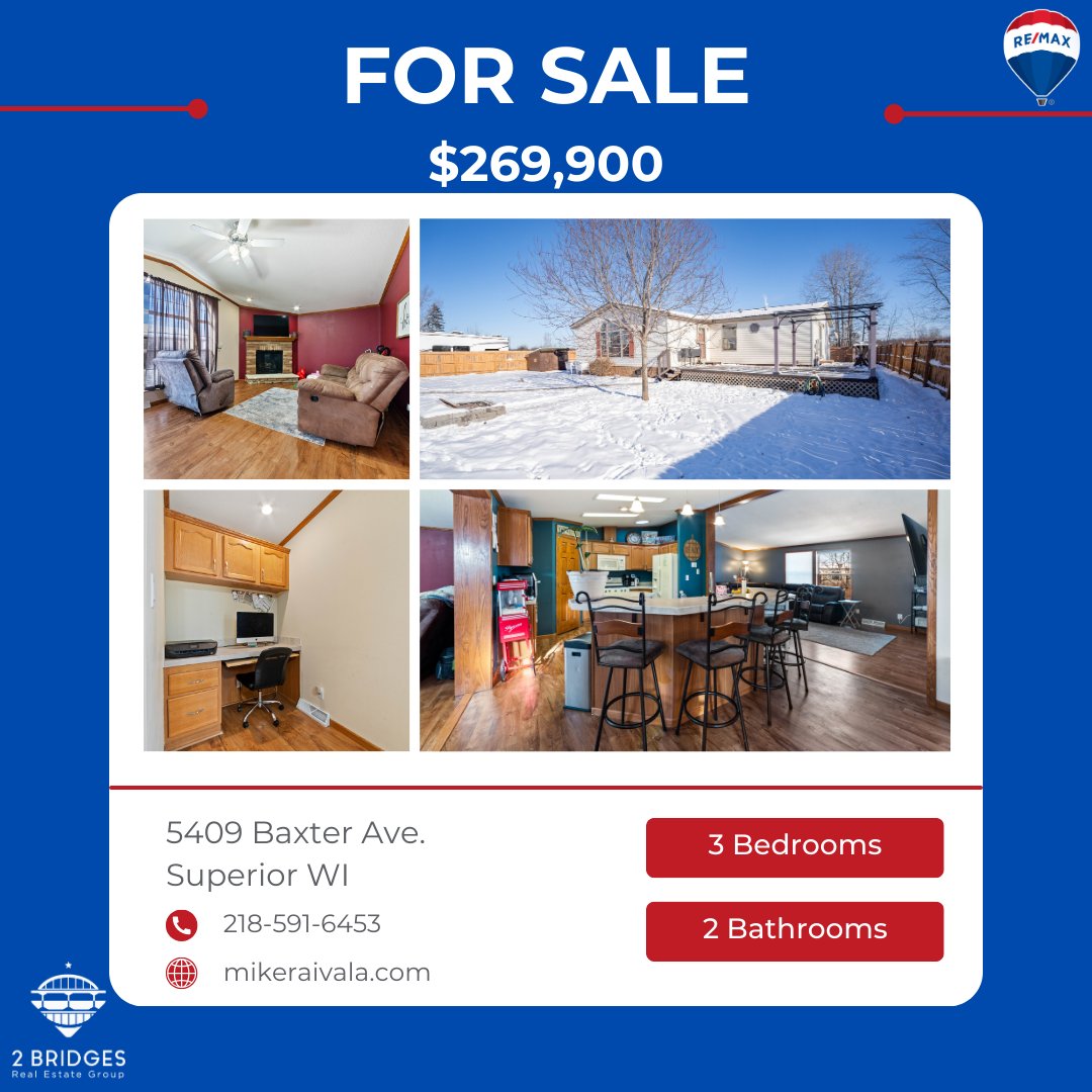 ** Price Improvement on this great property located in South End Superior. **
remax.com/.../1269871490…
#forsale #propertyforsale #buyahome  #buyersagent #homebuyers #Fencedyard #familyroom #MasterSuite #3bedrooms #2bathrooms #realestatelisting #remaxresults #remaxrealtor