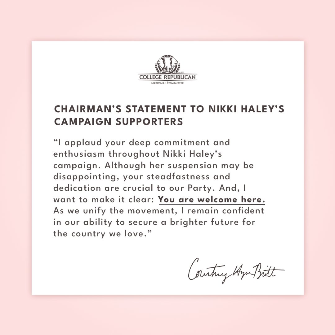 Chairman @seabritt's Statement to Nikki Haley’s Campaign supporters