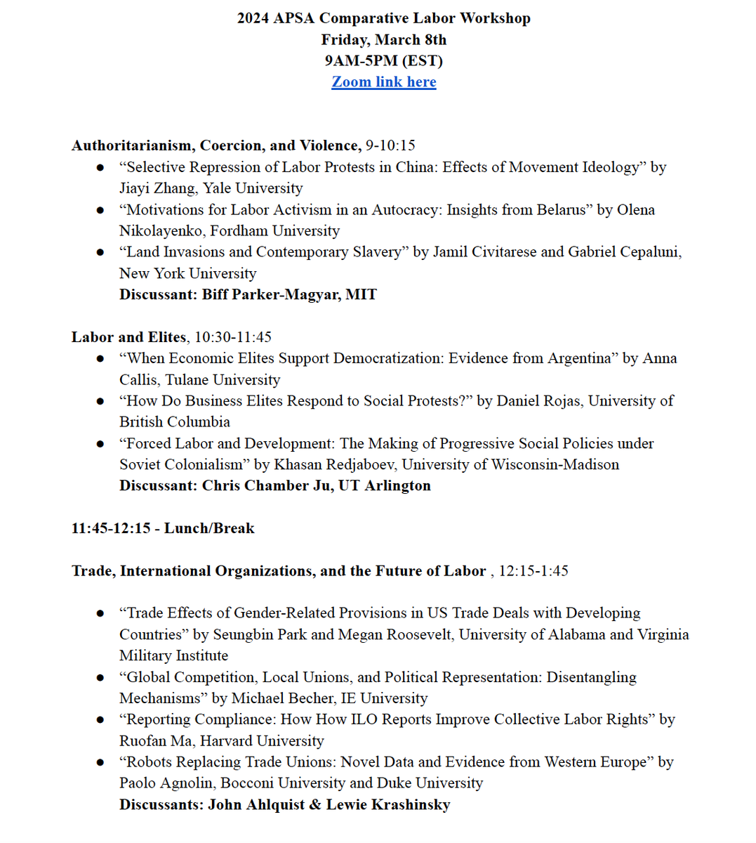 Christopher Chambers Ju (@chrischambersju) on Twitter photo Thrilled to join the 4th annual Comparative Labor Conference, tomorrow, March 8, organized by the tremendously talented <a href="/DannyDaneri/">Danny R. Daneri</a> and <a href="/BiffPM/">Biff Parker-Magyar</a>. Terrific group of rising labor scholars. Zoom link below.
princeton.zoom.us/j/2498928570 Thrilled to join the 4th annual Comparative Labor Conference, tomorrow, March 8, organized by the tremendously talented <a href="/DannyDaneri/">Danny R. Daneri</a> and <a href="/BiffPM/">Biff Parker-Magyar</a>. Terrific group of rising labor scholars. Zoom link below.
princeton.zoom.us/j/2498928570
