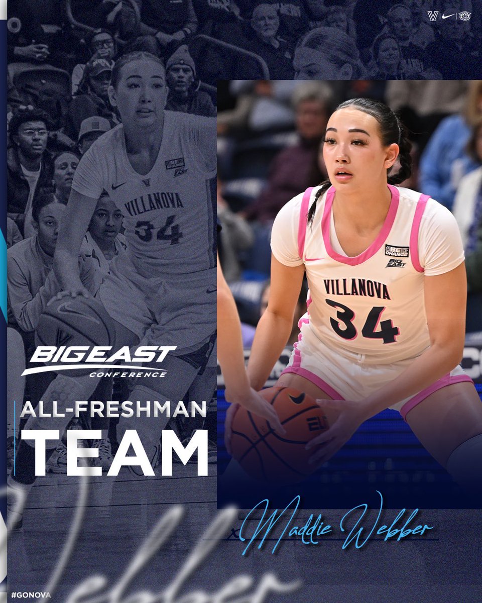 novawbb's tweet photo. BIG EAST All-Freshman Team — 𝗠𝗔𝗗𝗗𝗜𝗘 𝗪𝗘𝗕𝗕𝗘𝗥! ✌️

🔗 https://t.co/gwqqRmOQmd https://t.co/32pktl1MgR
