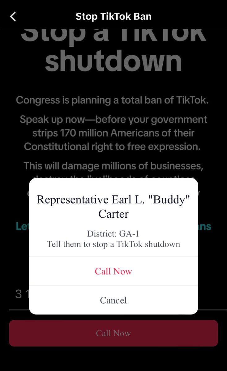 Looks like TikTok is going on the offensive, asking its users to call members on the E&amp;C committee to “stop a TikTok shutdown”
