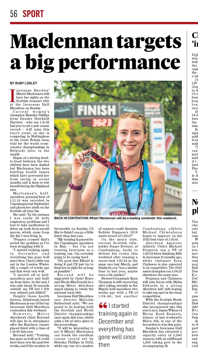 MEDIA COVERAGE #SALtogether Nice preview piece here @NessHalfMar Scottish Champs @PandJSport with @mhairimaac 👍 Thanks @dannylaw @pressjournal @Tartanshorts @InvHarriersAAC @RossKCairns1