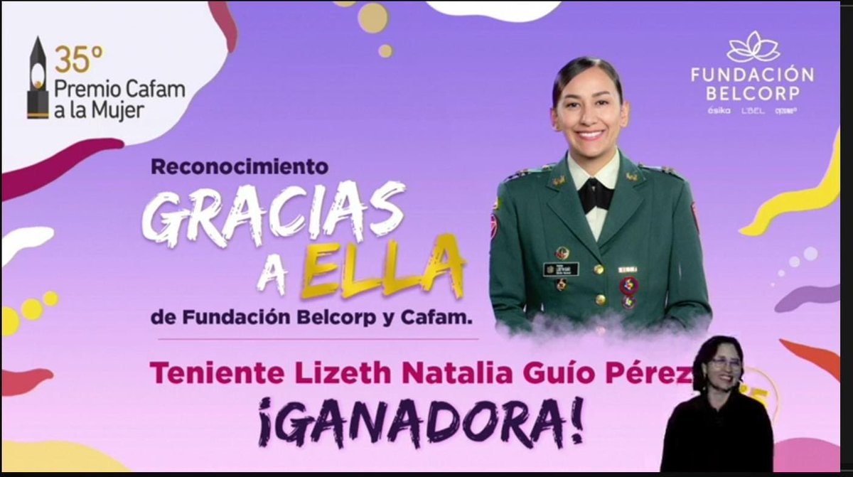 mindefensa's tweet photo. Nos sentimos orgullosos de la Teniente Lizeth Natalia Guío, de la Brigada de @Ingenieros_EJC de Desminado Humanitario, quien recibió un reconocimiento digital y mención honorífica durante la entrega del premio a la Mujer Cafam, premiada por su estrategia pedagógica con la que ha logrado capacitar a más de 9 mil niños en el país, sobre el riesgo de las minas anti personal.