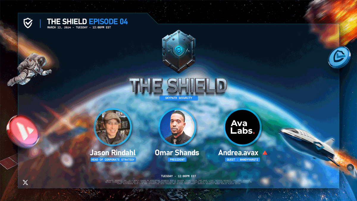 SkypathSecurity's tweet image. Join us for Episode #4 of The Shield as we welcome @Andyvargtz from @AvaLabs to discuss how the @avax blockchain can be utilized for enterprise use cases!

📅 Tuesday, March 12th at 12pm EST

🎉 We're giving away $50 in $AVAX LIVE on the Space

RSVP below👇