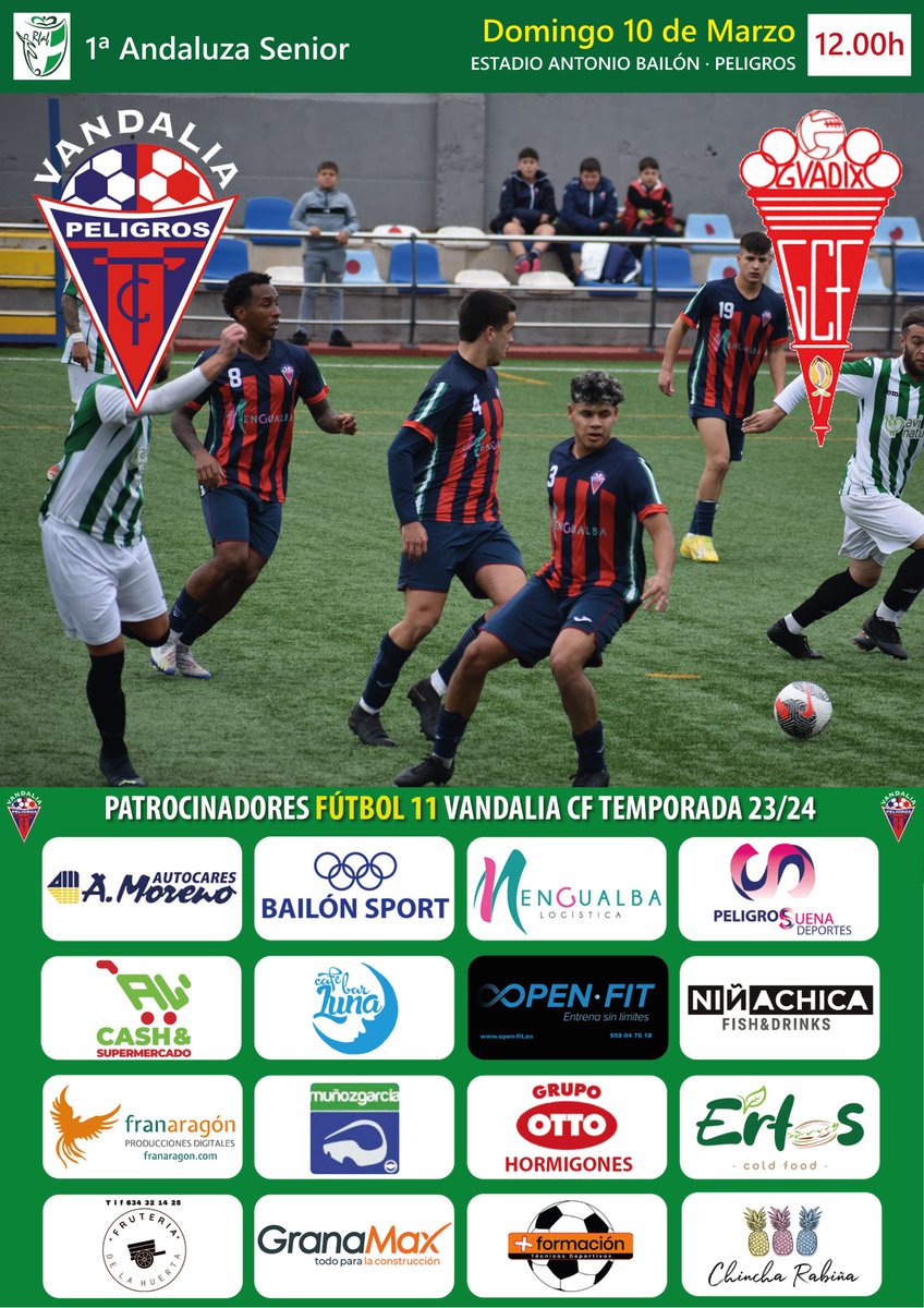 ¡Un rival directo para llegar al playoff nos visita!
📆 Domingo a las 12.00h
⚽ Vandalia CF vs Guadix CF
🥇 1ª Andaluza senior
🟩 Estadio municipal Antonio Bailón
🖥 En directo youtube.com/live/7BpnHI-5I…