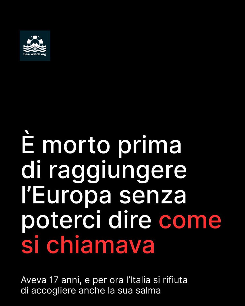 ⚫️ 17 anni, ragazzo, ancora senza un nome. Aveva respirato i fumi del carburante per ore, stipato sottocoperta. L'Italia ha rifiutato di accogliere la sua salma che resta a bordo. Ogni 4 ore l’equipaggio sostituisce il ghiaccio della sua body bag, per conservarne il corpo. 🧵
