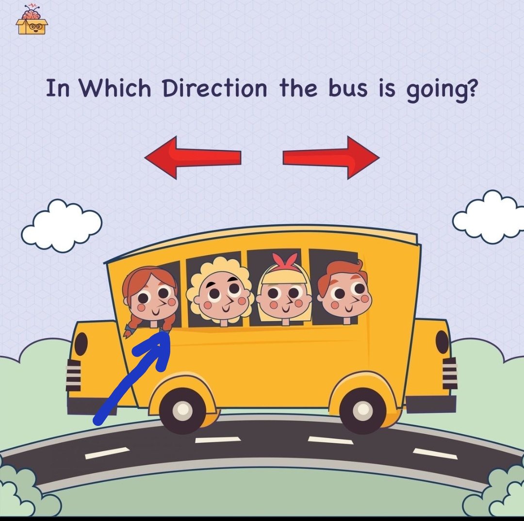 SunilkrRanjan's tweet photo. @Art0fThinking hair(braid) of girl moving in left side due to wind so Bus is moving in right direction. https://t.co/DXJFCgTcuV