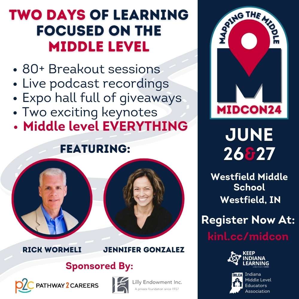 KeepINLearning's tweet photo. The Road to MidCon virtual events have been great info AND are getting us excited about the 2 days of in-person learning coming in June! 5th-9th grade educators, you don't want to miss this! Learn more & register: https://t.co/J9l1KdyyOD #MidCon @rickwormeli2 @cultofpedagogy https://t.co/KfVx9MKZVC
