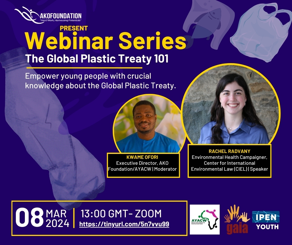 InfoKwame's tweet photo. We invite you to attend the webinar series dedicated to understanding the discussions on the Plastic Treaty, titled "#Plastic Treaty 101 Webinar Series (PT101WS)." #plasticpollution #plasticfree #akofoundation
Date: March 8th, 2024
Link: https://t.co/ZtNJNnUBWP https://t.co/RjsymOwVLf