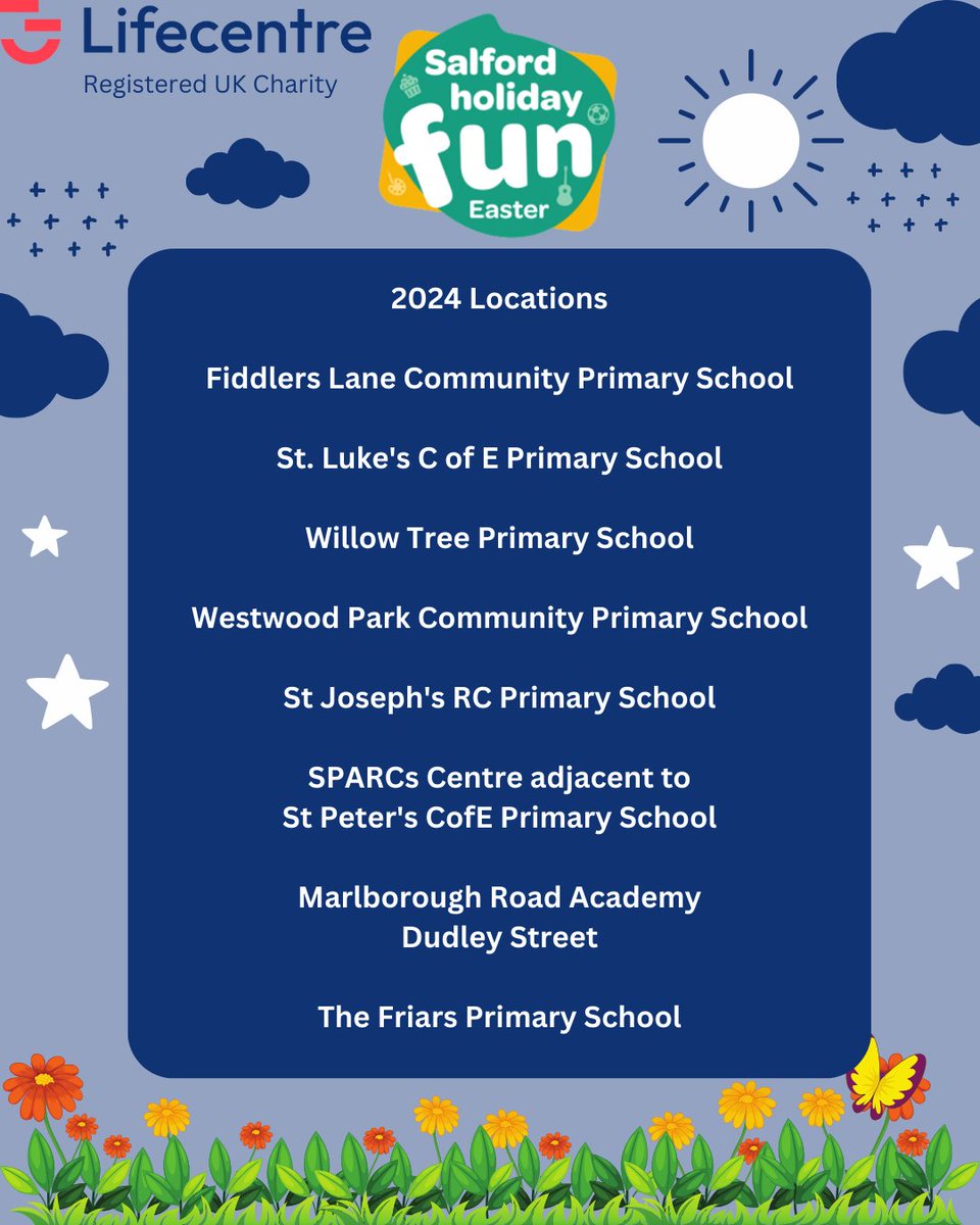 Holiday club bookings are open in Salford! book today! eequ.org/lifecentrehafh… @SalfordCouncil @stlukesce @FiddlersLaneCPS @SalfordTree @StJosephsM5 @FriarsPrimary @MarlboroughAcad