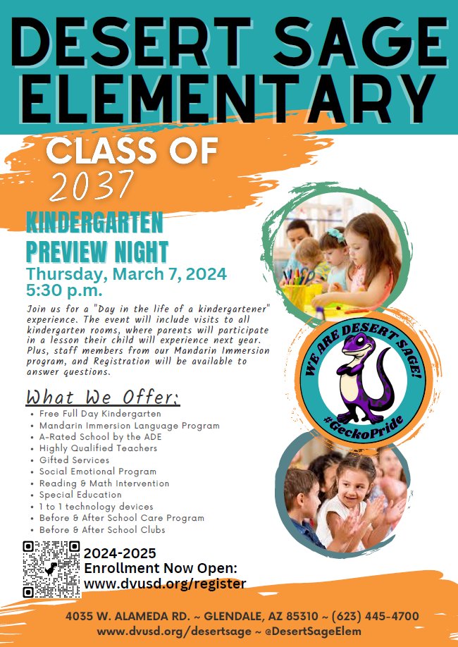 DVUSDMandarin's tweet photo. TONIGHT 3/7 !  Desert Sage kindergarten preview will take place at 5:30 p.m.  Come take a peek into the kindergarten world! @DesertSageElem @DVUSD @DrFinchDVUSD  @DVUSD_EC @CommunityDv https://t.co/RXUzuFlBIS