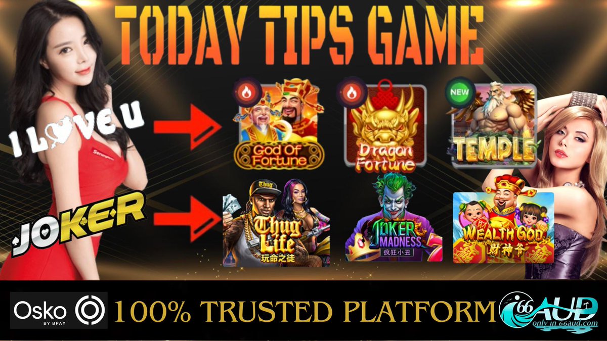 66AUD_official's tweet photo. 🌊 GAME TIPS ✨I L❤️ve U &amp; Joker✨ TODAY 🌊
------------------------------------------
🇦🇺 Website : https://t.co/f7a7PPDGGV 🇦🇺

🤩 I L❤️ve U 🤩
✨ God Of Fortune
✨ Dragon Fortune
✨ Temple

🤩 Joker 🤩
✨ Thug Life
✨ Joker Madness
✨ Wealth Of God https://t.co/yVizfrwNGr