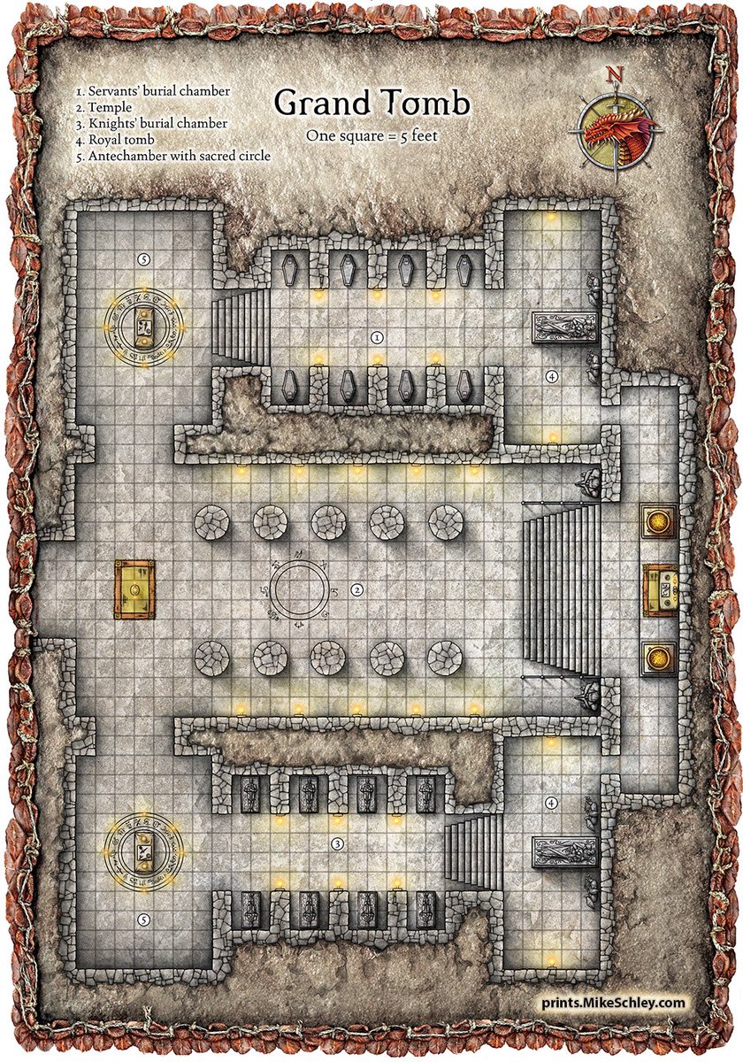 schley's tweet image. Here’s another classic from the recently freed monstrous horde hoard. High resolution DM, player, &amp;amp; ungridded versions of this and all the other #rpgmaps I created to accompany the 4e #DnD Monster Manual are now available to download for free - prints.mikeschley.com/p778911035