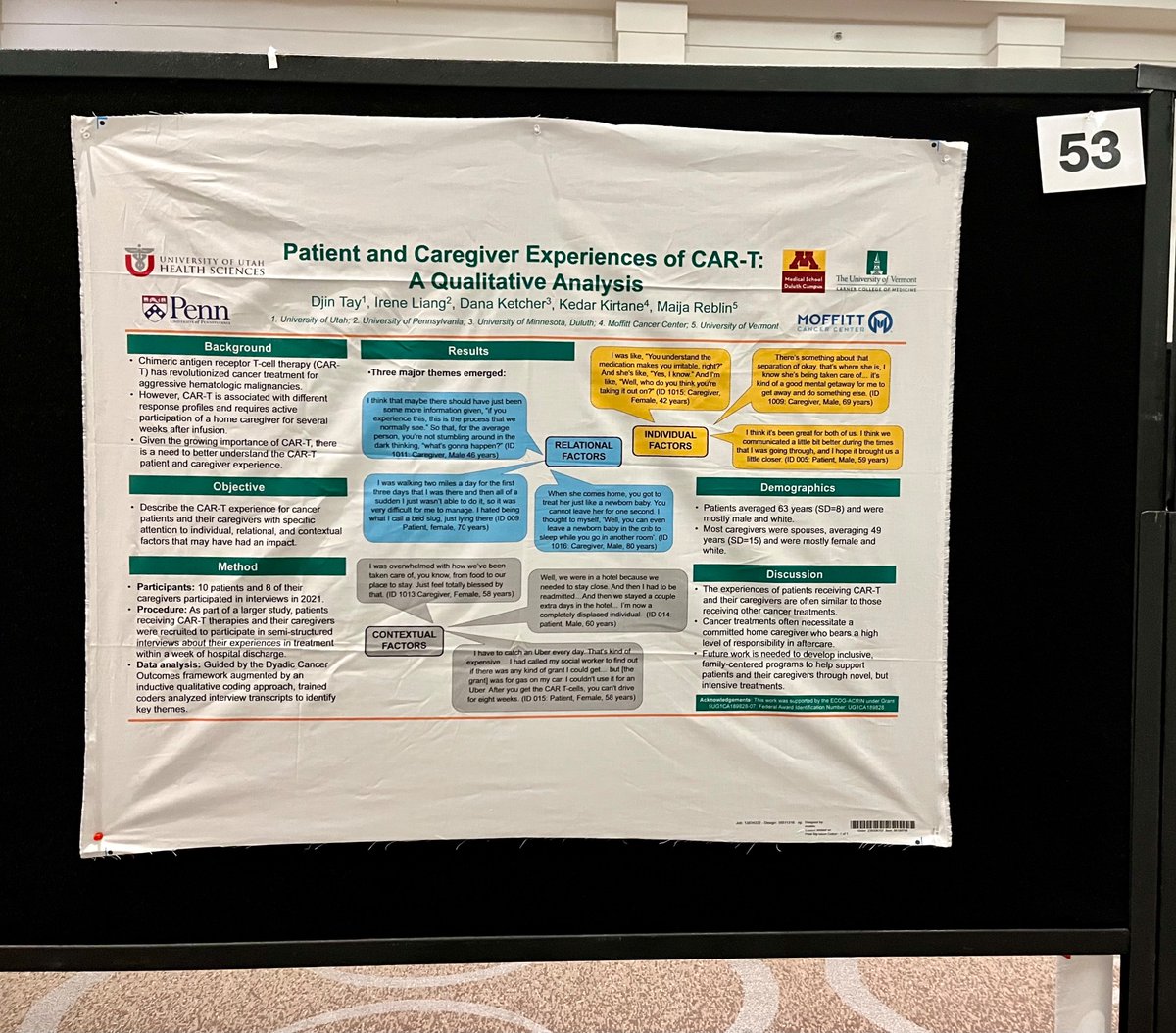 Patient and caregiver experiences of CAR-T this afternoon at #apos2024 @APOSHQ posters! @DjinLL @DrKedarKirtane @PhDanaK @eaonc funded @UVMcancercenter @utnurseresearch @MoffittResearch