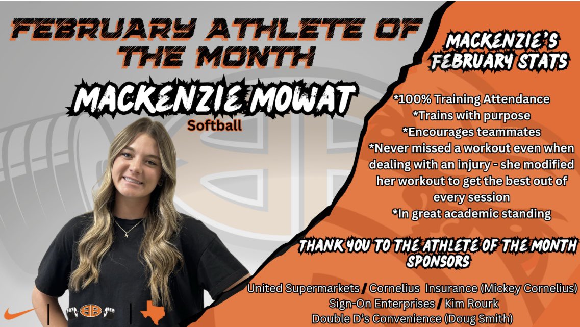 Congratulations to Mackenzie! She exemplifies the Bulldog Way &amp; will receive an Athlete of the Month t-shirt from our sponsors, United Supermarkets/Cornelius Insurance/Sign-On/Kim Rourk/Double D’s Convenience. <a href="/burkburnettisd/">Burkburnett ISD</a> <a href="/burkburnetths/">Burkburnett HS</a> <a href="/BurkSoftball23/">Burkburnett Softball</a> <a href="/BradOwenBISD/">Brad Owen Ed. D.</a> @burk