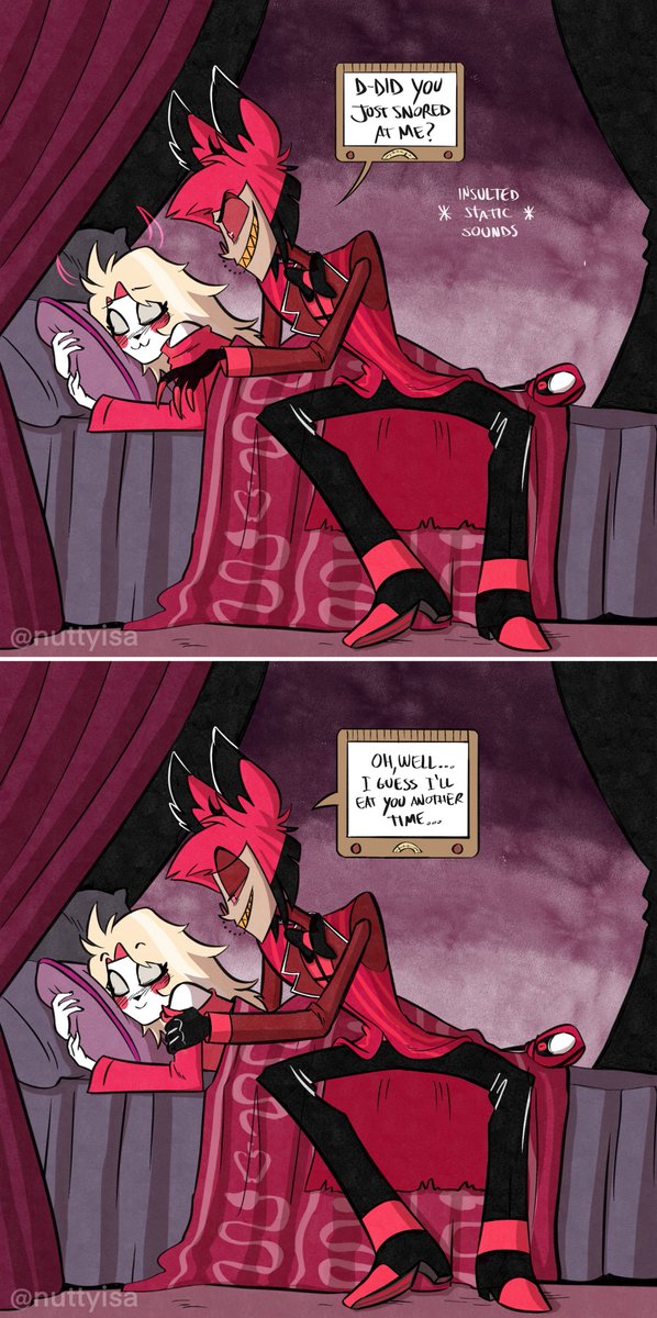 NuttyIsa's tweet photo. part 3 (last one) of my little #charlastor comic ❤️You are never safe around Al, especially if you are Charlie👀 Hope you like it! #alastor #charlie #hazbinhotel #chalastor #radiobelle https://t.co/d3WYA9hDCb