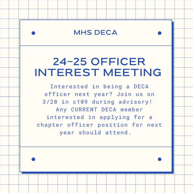 IT’S THAT TIME OF YEAR AGAIN!!! If you’re interested in applying for an officer position for the 2024-2025 school year be sure to attend the interest meeting in C109 during advisory on 3/20!!! #experiencethedifference