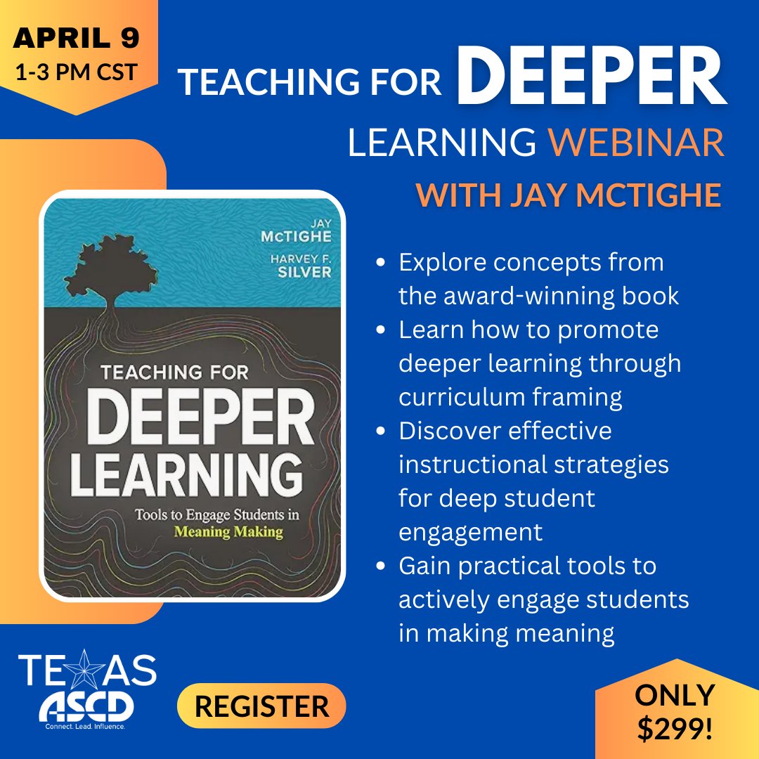 Dive into Deeper Learning with @jaymctighe! Register at cvent.me/g4zXvo. Two hours of continuing ed! #TeachingForDeeperLearning #K12