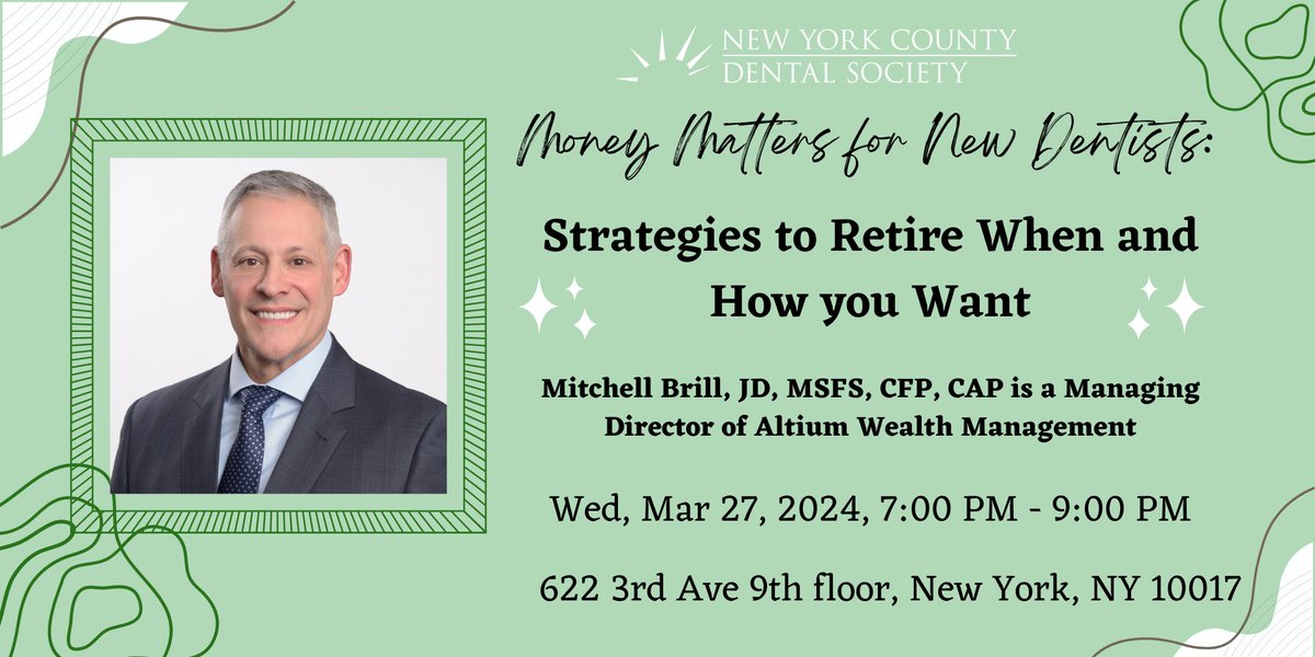 ‘Money Matters for New Dentists’ is back by popular demand on March 27! This time the focus is on getting your investments right so that the retirement of your dreams can become a reality! 😁

eventbrite.com/e/money-matter…