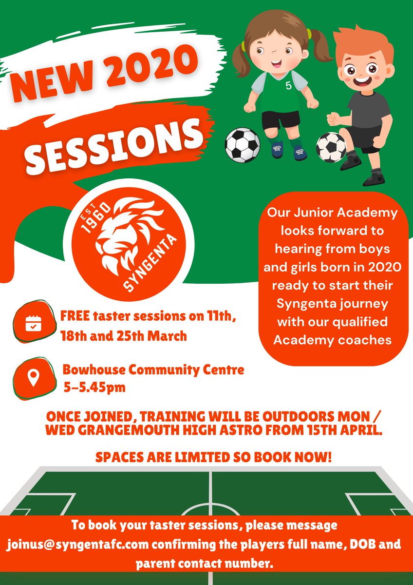 Our new 2020s section is open for booking with our free indoor taster sessions!

Once joined, training will be outside Mon/Wed from 15th April. 

Spaces are already booked up, so be quick to secure the last of the available spaces! 
🧡🖤🧡
