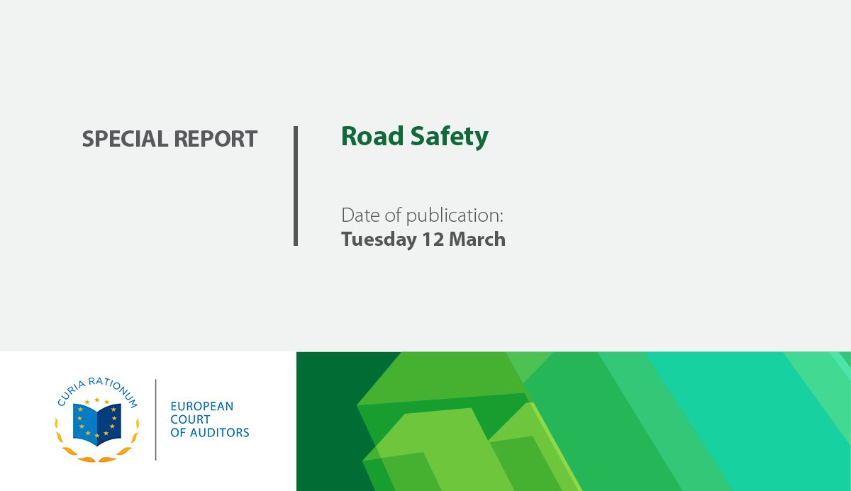 Coming up: special report on #RoadSafety Wondered what 🇪🇺 has (ever) done for road safety? Are 27 member states on course to a zero death toll on roads? Answers by @EUauditors next Tuesday, incl. online press briefing by @LindstrmE 🔗Media advisory 👇eca.europa.eu/en/announcemen…