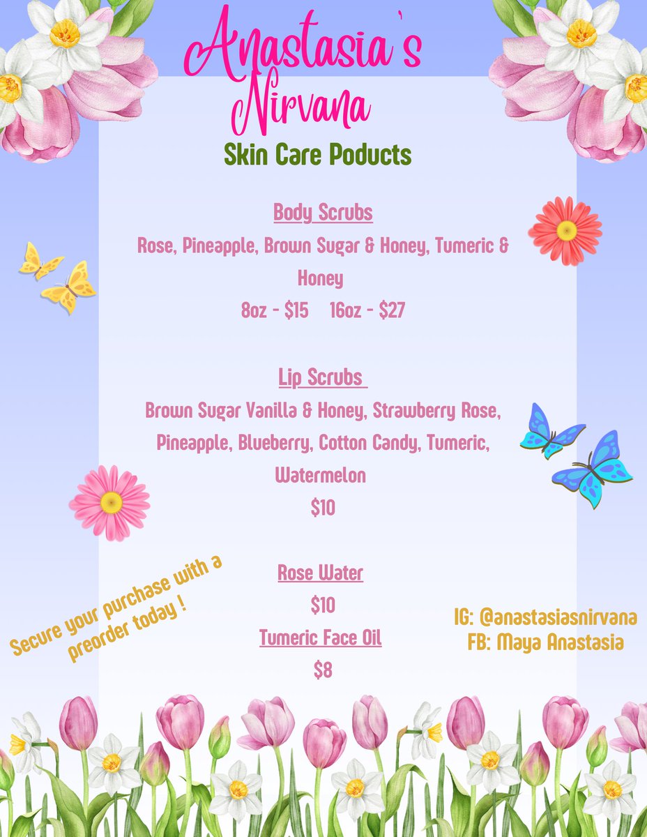 Anasnirvanaa's tweet photo. Jump Into Spring With My Natural Skin Care Products For That Smooth Radiant Glow , Products Are For Women, Men &amp; Children , Shipping Available ✨📦 https://t.co/k4oaV6gIMM